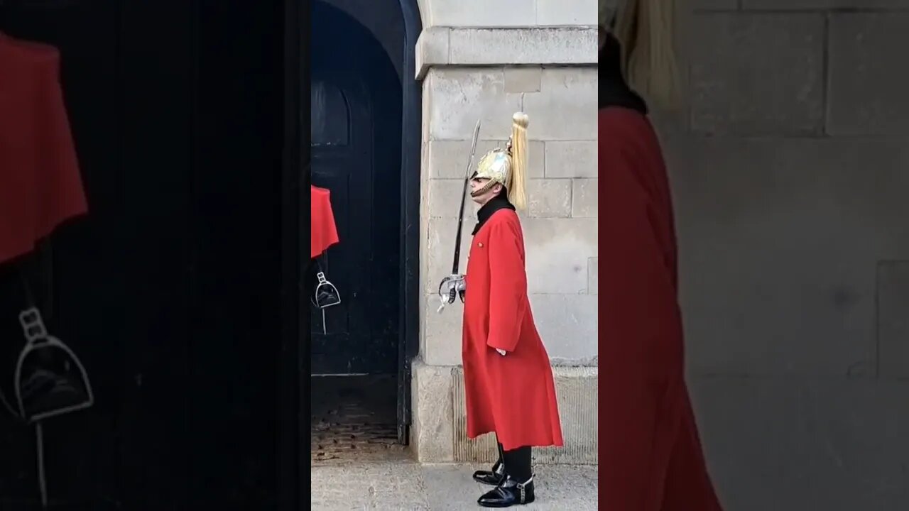 Guard keeps a distance from the horse #thekingsguard