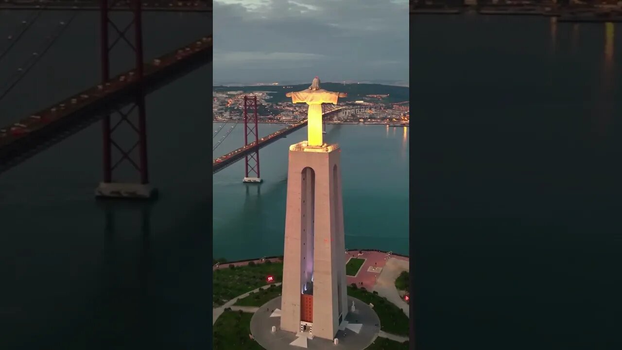 Jesus Christ Monument at Night Lisbon