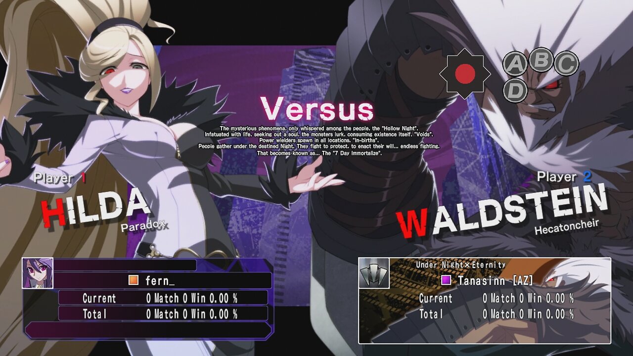 Under Night CLR Netplay FT3: Fern (Hilda) vs Tanasinn (Waldstein)