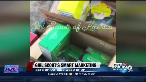 Girl Scout sets up shot outside weed dispensary