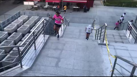 PHILIPPINE EVA AND ALJANNA ON RUN-UP BY ONE LEG ON STAIRS- MANILA -PHILIPPINES