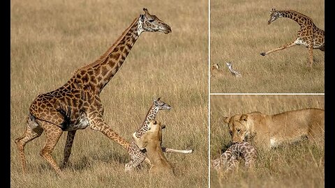 Dog-Looking Lion's Remarkable Chase and Catch of Giraffe!