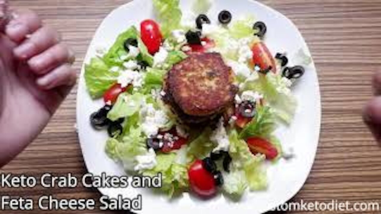 Keto Feta Cheese Salad and Crab Cakes