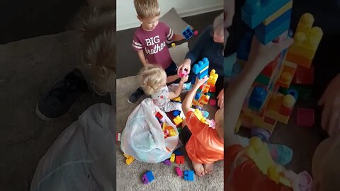 Building Block Tower with Grandmother, Mamie
