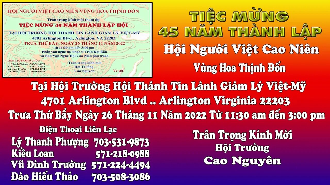 Tiệc Mừng 45 năm thành lập Hội Người Việt Cao Niên vùng HTĐ