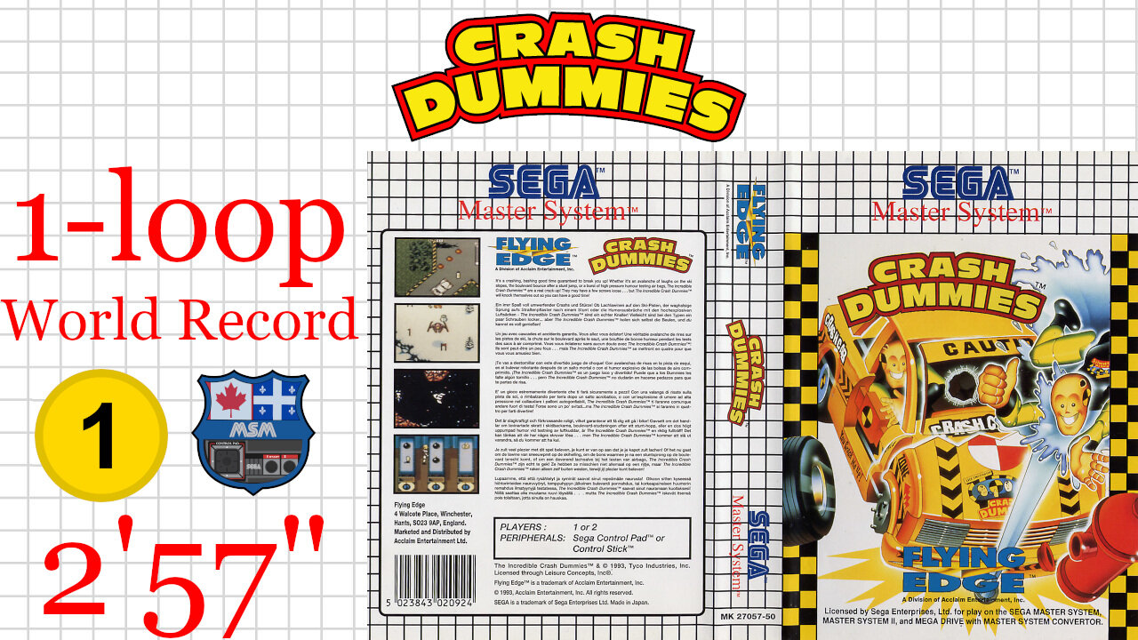 The Incredible Crash Dummies [SMS 1993] 1-loop [2'57"160] WR🥇 | SEGA Master System Marceau