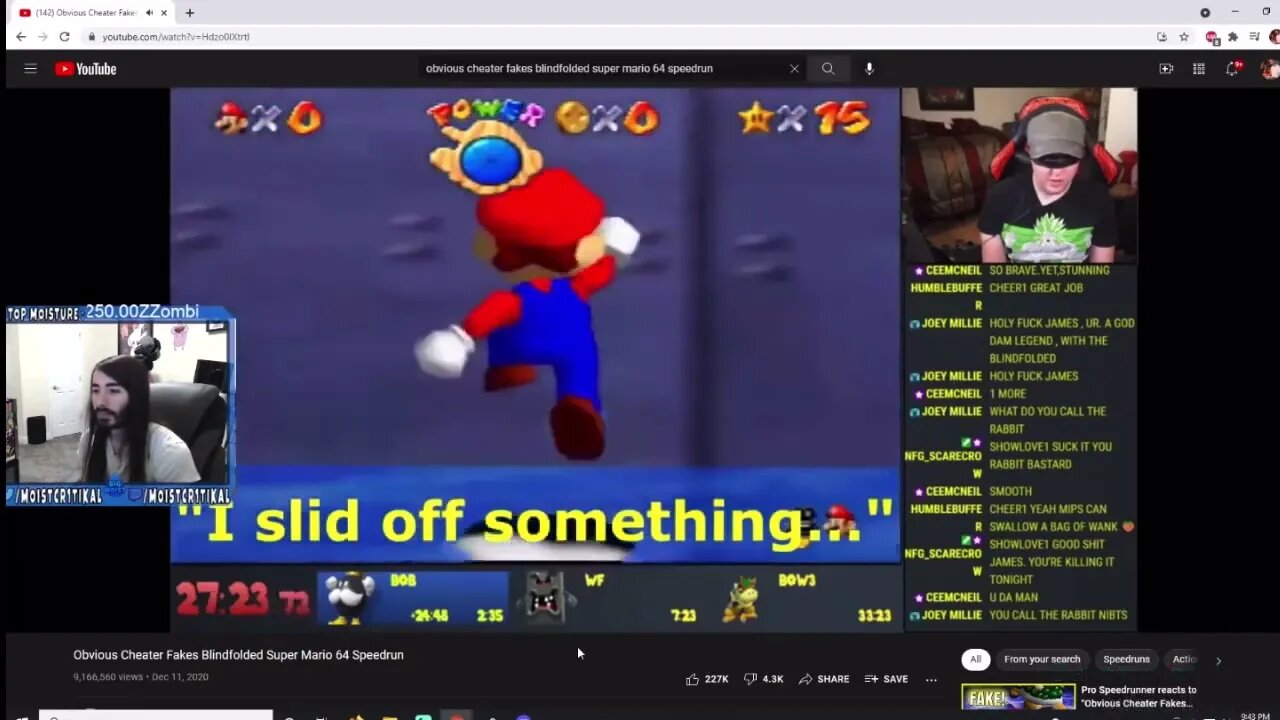 MoistCr1tikal Reacts To Obvious Cheater Fakes Blindfolded Super Mario 64 Speedrun