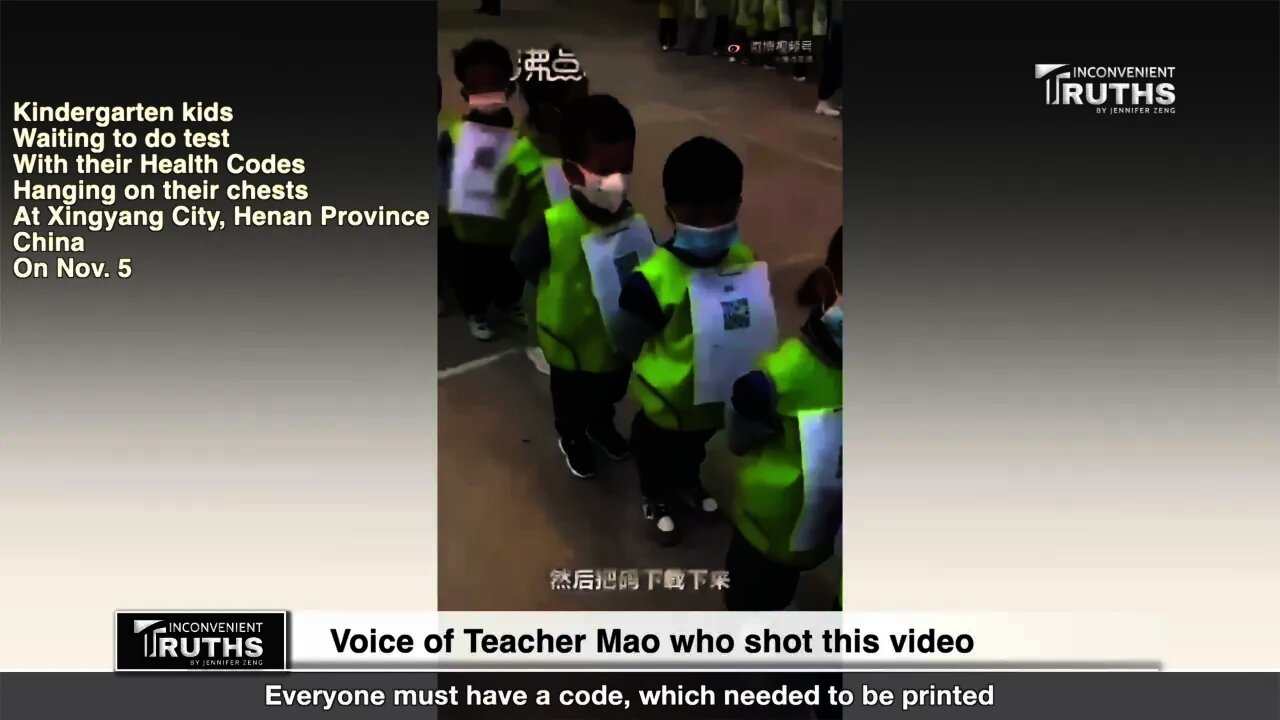 kids Lining Up With Health Code Signs and Waiting to Be Tested 幼兒園小朋友掛牌等檢測