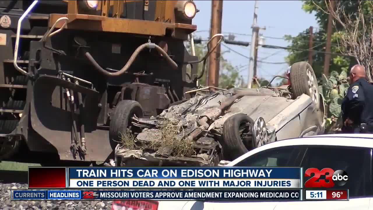 Train hits car on Edison Highway