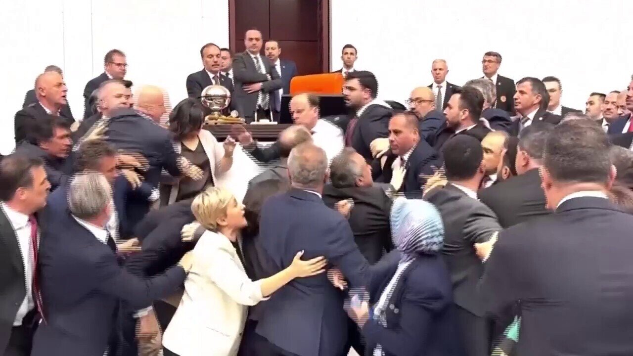 Turkish Parliament Descends Into Wild Brawl Over Jailed Lawmaker