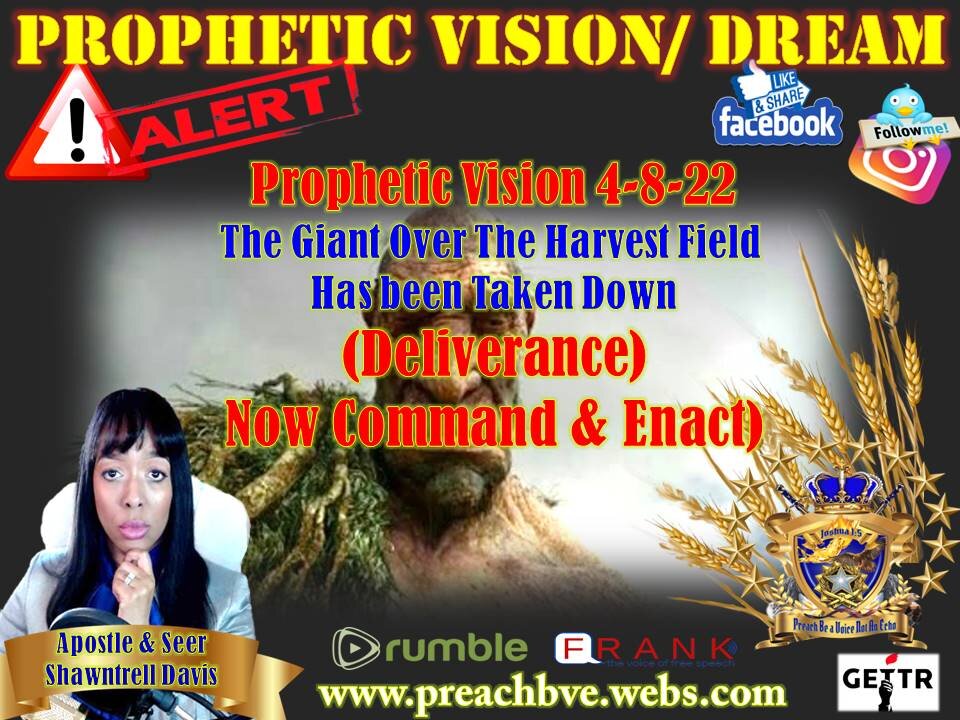 Prophetic Vision: 4-8-22 Deliverance of Harvest: Giant Slayed-Angels Hearkening To The Voice!