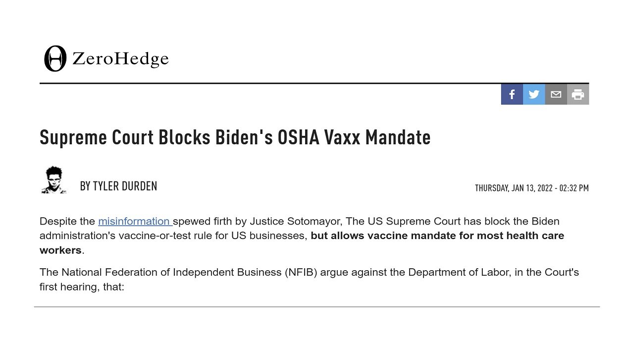 Supreme Court Blocks Biden Vax Mandate For Buinesses, But Most Healthcare Workers Mandate Remains