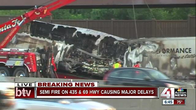 Semi fire blocks multiple WB I-435 lanes in Overland Park