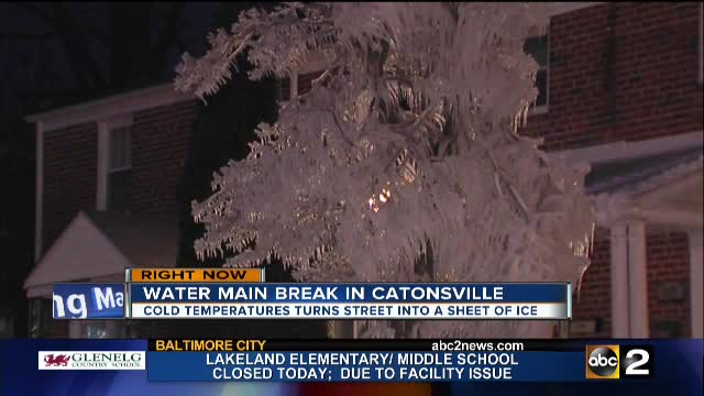 Catonsville water main break turns street into a sheet of ice