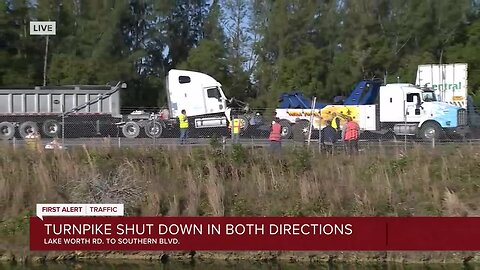 Turnpike closed after crashes involving a semi and another truck in central Palm Beach County