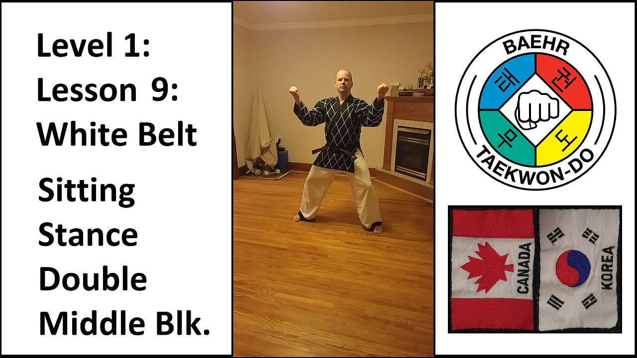 Baehr Taekwondo: 01-09: White Belt: Sitting Stance - Double Middle Block