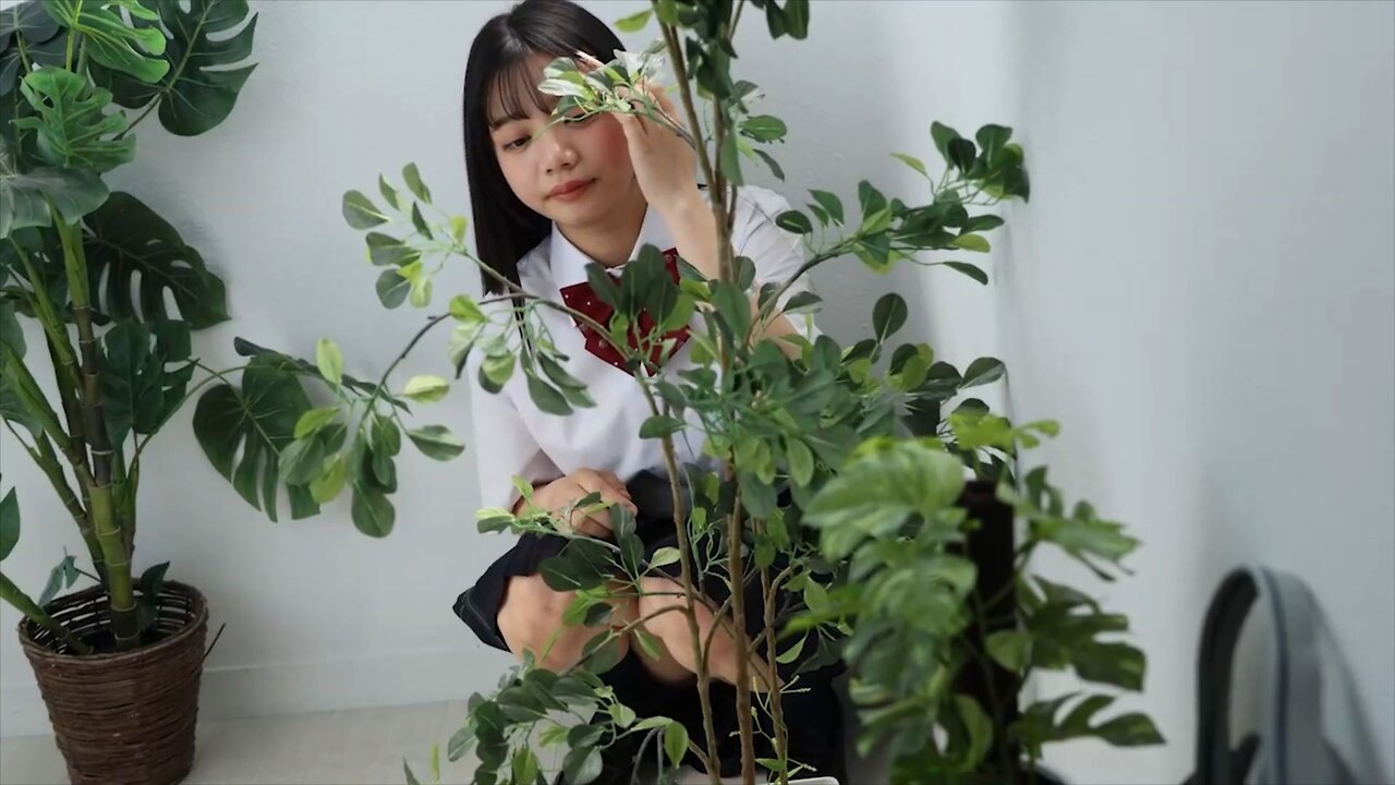 優木ひなの Hinano Yuki tending to her Rubber plants [1 of 2]