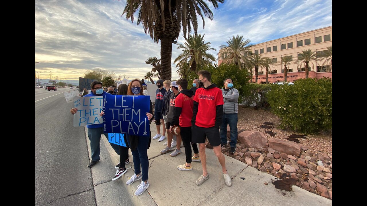 Around 100 people gather to protest Clark County School District sports decision