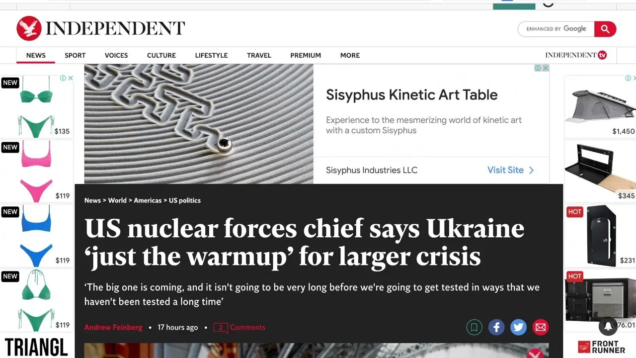 🟨. 美國核力量負責人稱烏克蘭“只是更大危機的熱身”