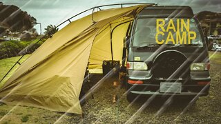 CAR CAMPING in JAPAN HEAVY RAIN [ Side Tent for Van, Subaru Microvan ]