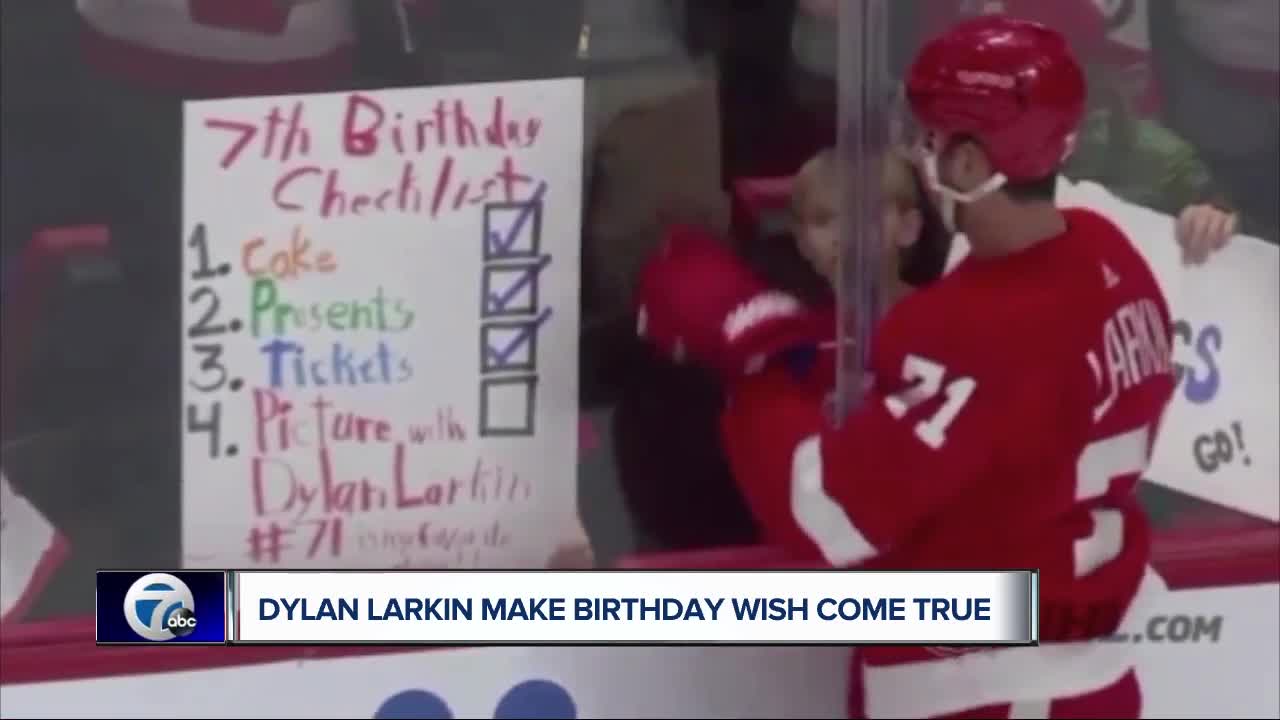 Dylan Larkin grants birthday wish on-ice for seven-year-old Red Wings fan