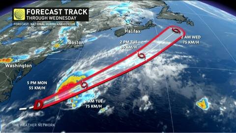 Tracking a tropical disturbance south of Atlantic Canada
