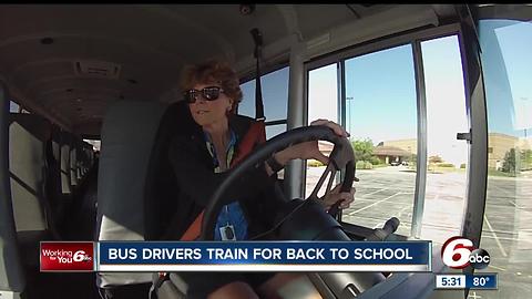 Hamilton Southeastern bus drivers getting ready for school to start and keeping kids safe