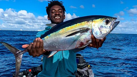 JUMBO blackfin tuna while *BOTTOM FISHING* from a JET SKI (CATCH CLEAN COOK) part 2