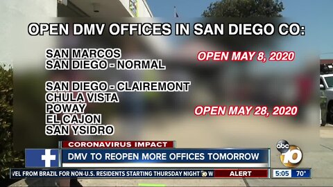 More San Diego DMV offices to reopen Thursday