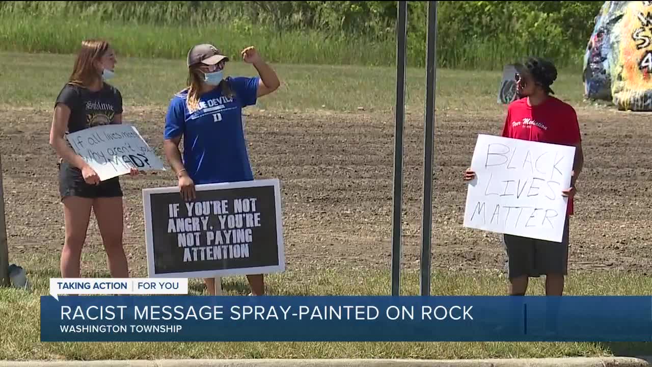 Racist message spray painted on Romeo Rock