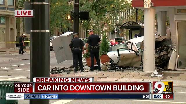 Downtown Cincinnati crash leaves, suspect, passenger and bystander hurt