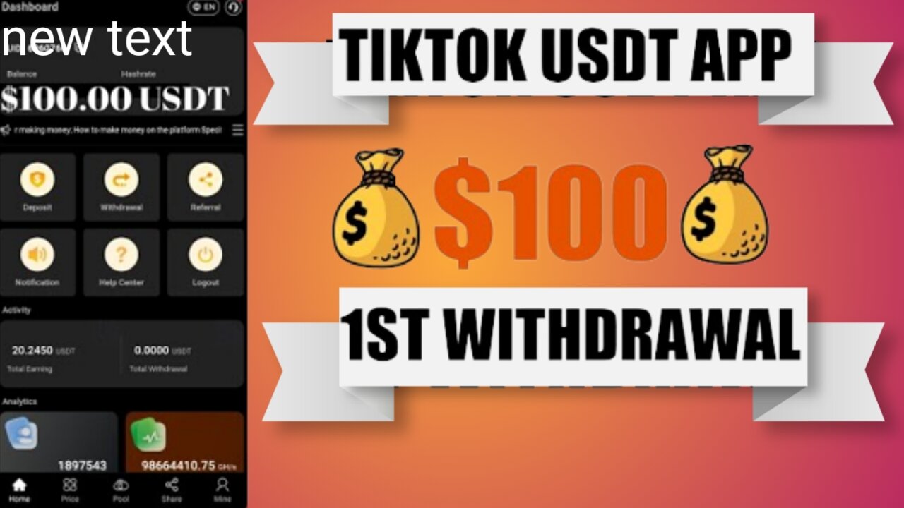 TIKTOK USDT APP 1ST WITHDRAW PROOF || New Crypto Eraning Mining App || Big Profit