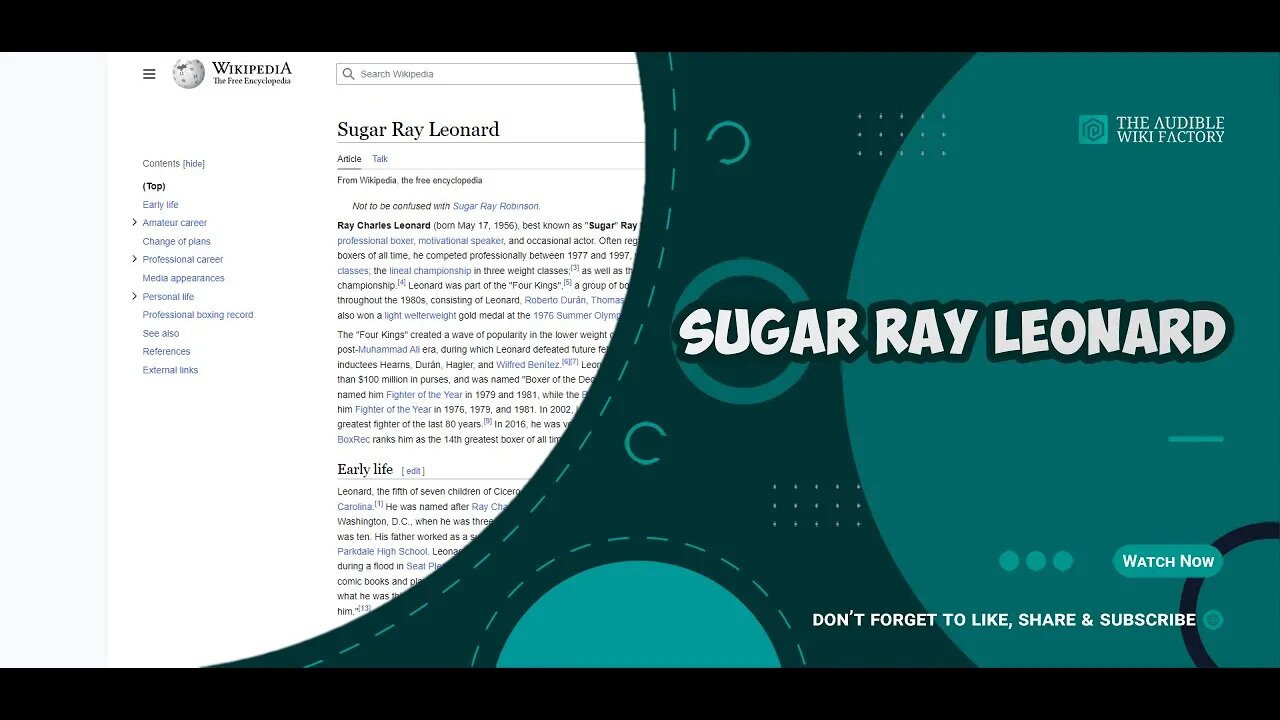 Ray Charles Leonard, best known as Sugar Ray Leonard, is an American former professional boxer,