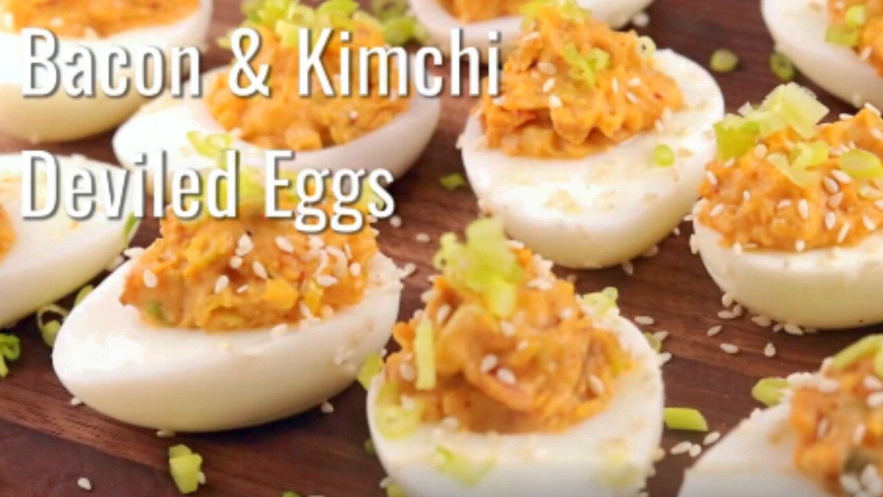 Keto Diet Recipes Bacon and Kimchi Deviled Eggs