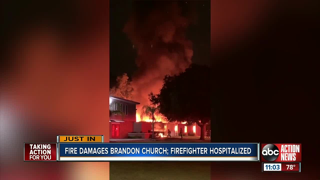 Firefighter hospitalized after fire at Brandon church