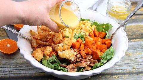 The Perfect Side Dish for Thanksgiving. Salad with Roasted Fall Vegetables and Citrus Dressing