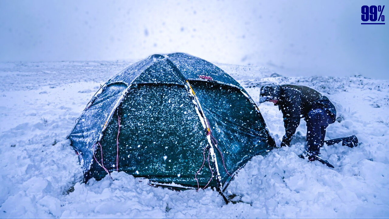 CAMPING in a BLIZZARD - WINTER STORM - Snow and Heavy Rain