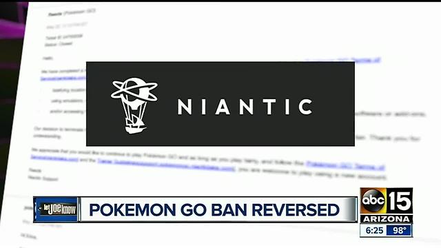 Pokemon Go app lifts ban against Valley man