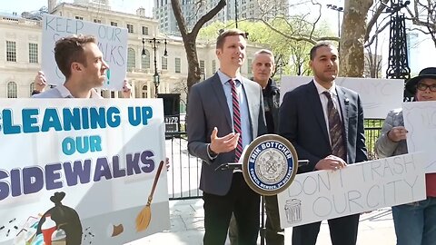 Cleaning Up Our Sidewalks Press conference 4/11/23 hosted by ebottcher ChrisMarteNYC City Hall Park