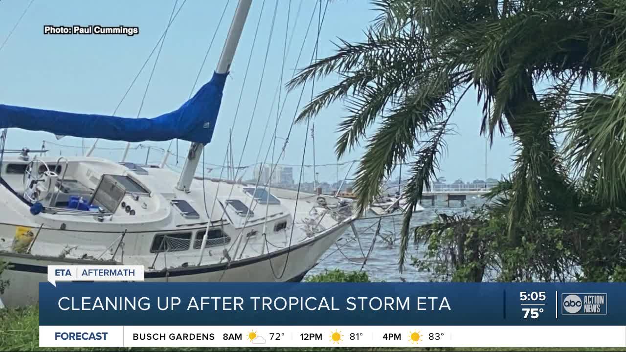 Tropical storm Eta leaves boats beached in Gulfport, businesses flooded out