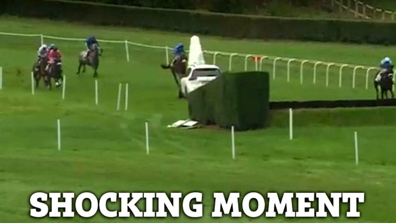 Horse Racing Chaos in France as a Car Parked ON THE TRACK, Jockeys to Swerve Just Before a Fence