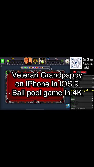 Veteran Grandpappy on iPhone in iOS 9 Ball pool game in 4K 🎱🎱🎱 8 Ball Pool 🎱🎱🎱