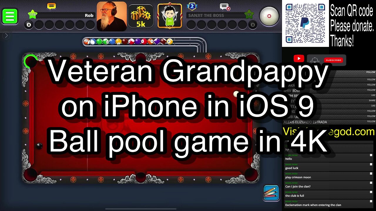 Veteran Grandpappy on iPhone in iOS 9 Ball pool game in 4K 🎱🎱🎱 8 Ball Pool 🎱🎱🎱