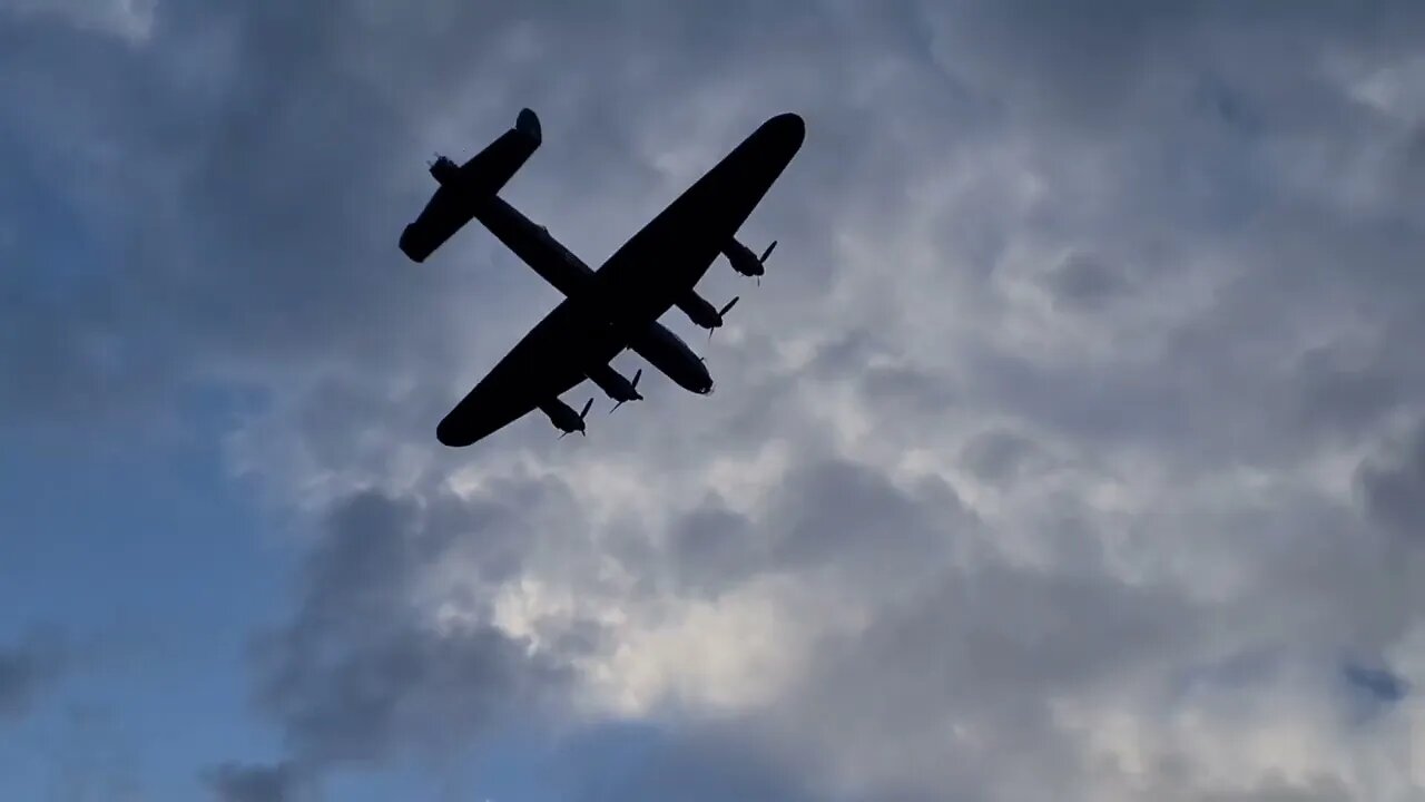 Lancaster Bomber flyover at RAF Scampton, 16th May 2023. Dambusters anniversary.