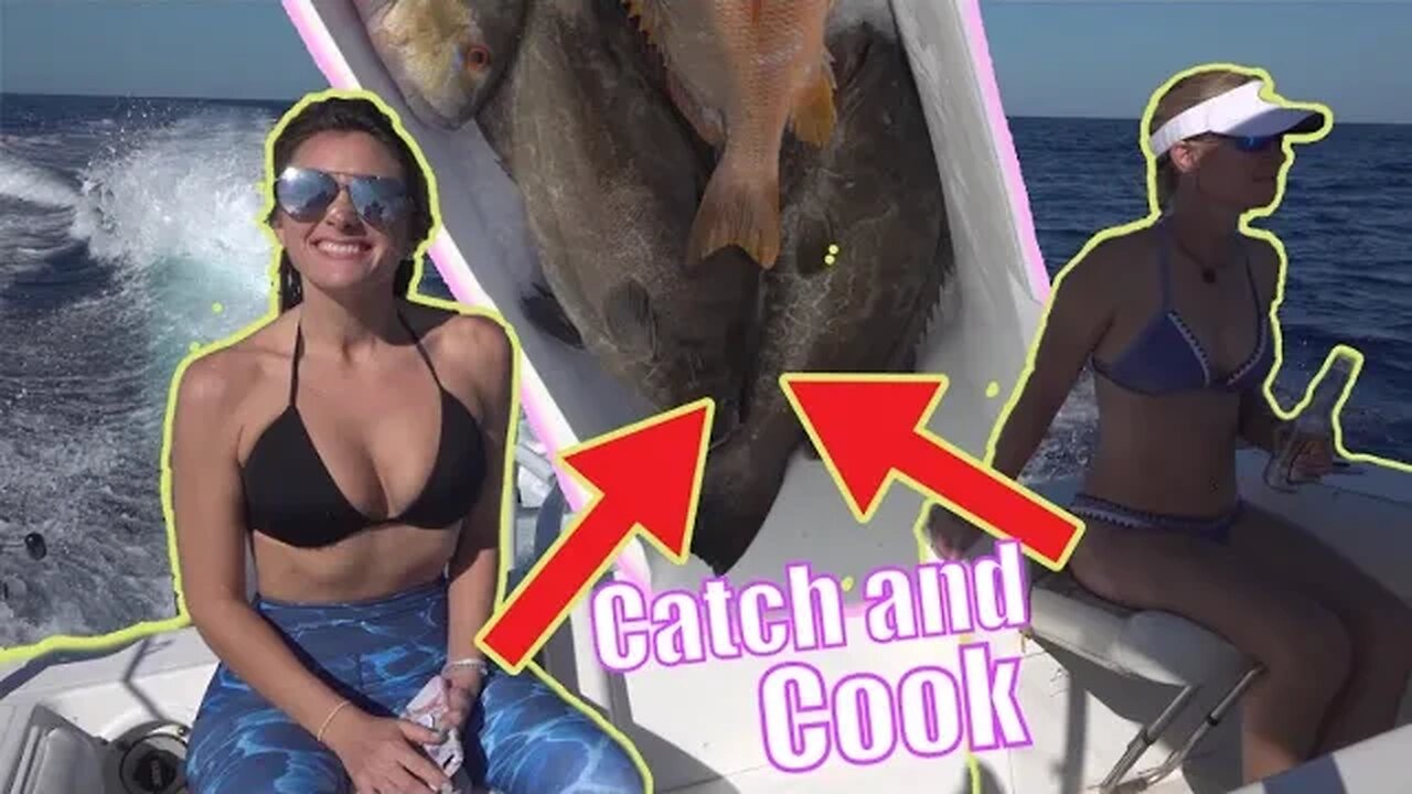 2 GIRLS 1 BOAT | Catching Big Fish Catch and Cook