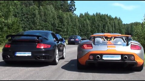 Porsche Carrera GT TROLLS 911 GT2 and Ferrari 599 GTB F1! Zuffenhausen V10 POWER :D