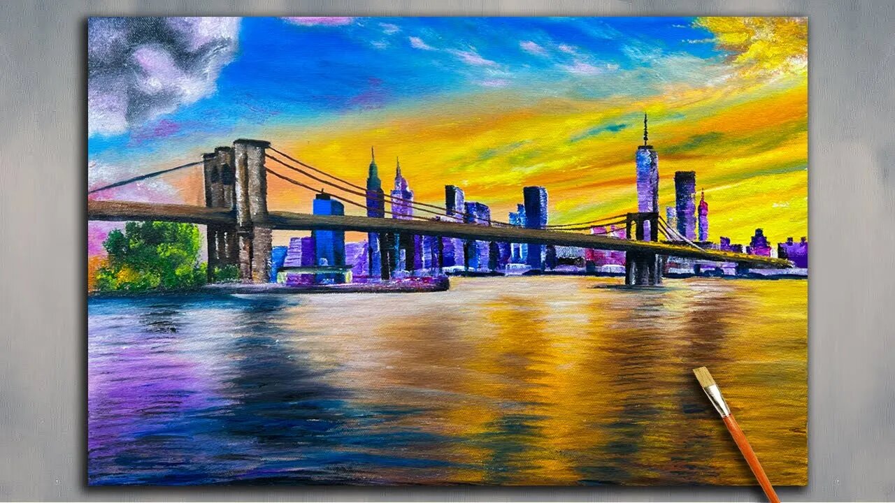 New York City - Brooklyn Bridge Acrylic Painting for Beginners