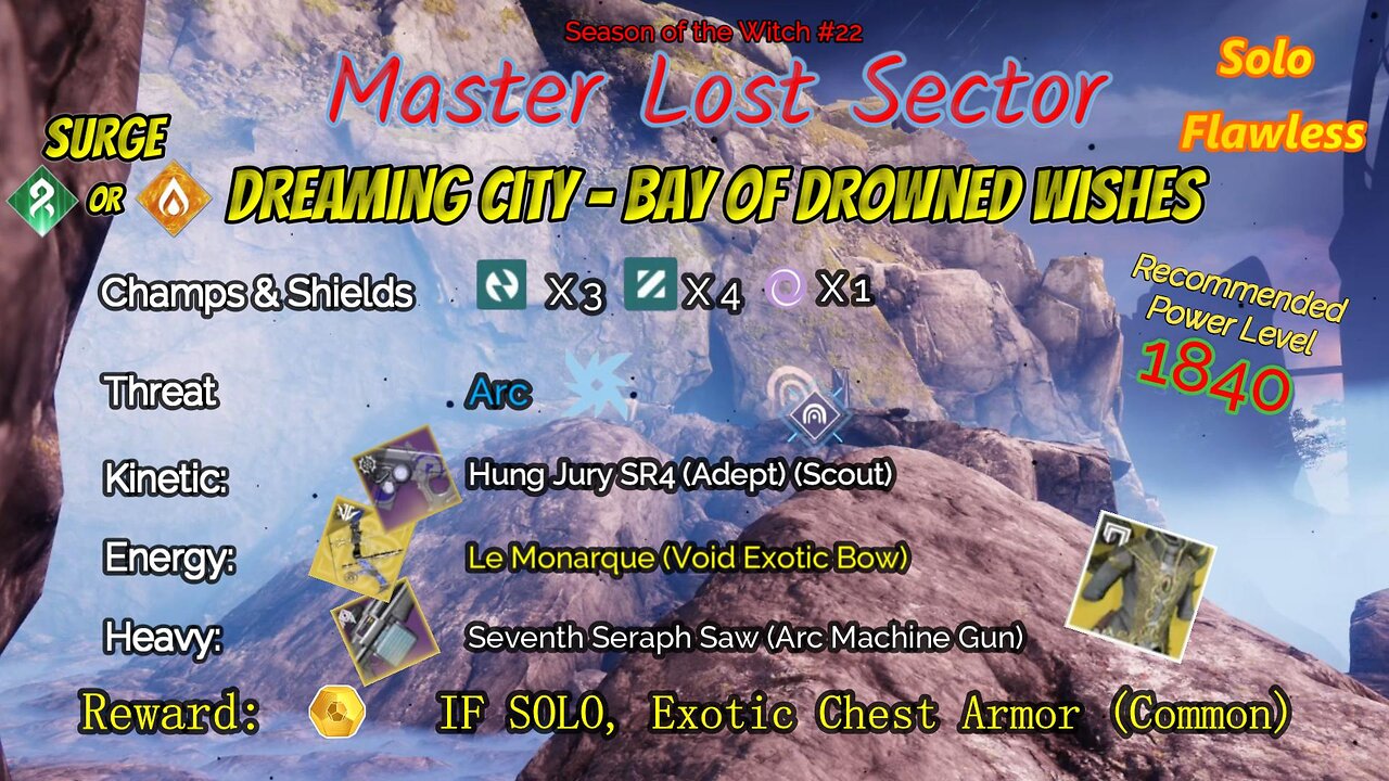 Destiny 2 Master Lost Sector: Dreaming City - Bay Drowned Wishes Arc Warlock Solo-Flawless 9-10-23