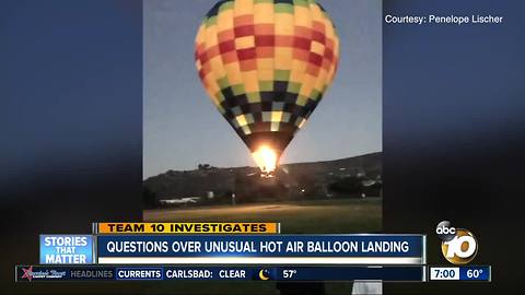 10 News Exclusive: Hot air balloon pilot goes on camera about Sabre Springs' unusual landing