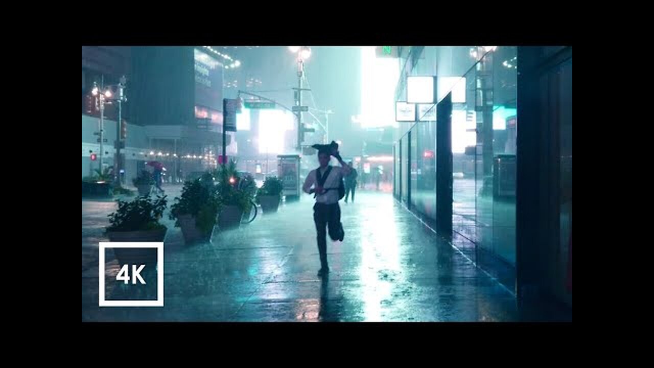 Walking in Heavy Thunderstorm at Night in NYC (Umbrella Binaural 3D Rain Sounds) ASMR 4K